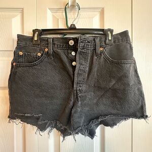 Levi’s Black Distressed Raw-Hem Denim Shorts